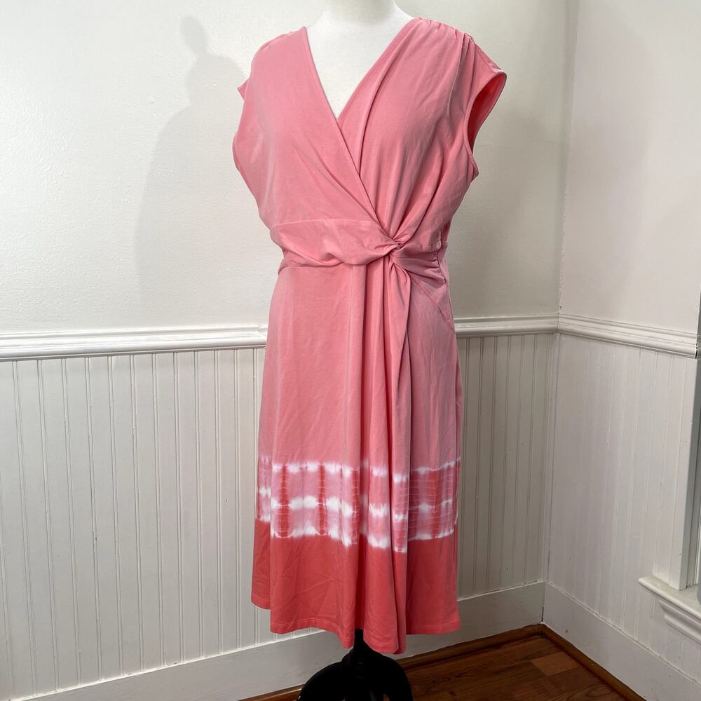 Lands End Size L 14 16 Petite Dress Hand Dyed Surplice Pink Casual Summer Cotton